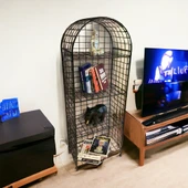 Modern Dekoratif Tel Metal Kitaplık & Çiçeklik Raf - Siyah - 3