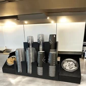 3 Ve 4 Bölmeli Karton Bardaklık + 2' li Tek yuvalı  Karistirici ve Şeker Endüstriyel Mutfak Kahve Aksesuar Düzenleyici Siyah Çok Bölmeli Kafe/Ofis Kahve Standı - 8