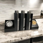 3 Bölmeli Karton Bardaklık ve 2' li Tek yuvalı Karistirici ve Şeker Endüstriyel Mutfak Kahve Aksesuar Düzenleyici Siyah Çok Bölmeli Kafe/Ofis Kahve Standı - 5