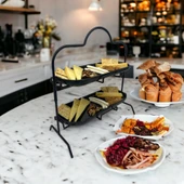 2 Katlı Siyah Melamin 13x32cm Metal Sunum Standı – İkram ve Servis İçin Model 1 Siyah - 7