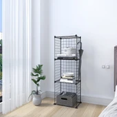 3 Bölmeli Tel Küp Çok Amaçlı Organizer Raf Siyah 33cm Mutfak, Oyuncak, Kiler, Depolama Rafı - 1