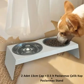 Evcil Hayvan Mama ve Su Kabı Standı, İkili Small Model Beyaz, Paslanmaz Çelik, Yükseltilmiş, Kedi ve Köpekler İçin - 2