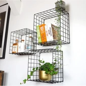 3'lü Set Siyah Tel Hasır Duvar Rafı 35/31/27 - 7