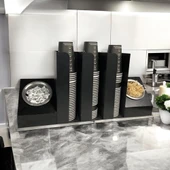 3 Bölmeli Karton Bardaklık ve 2' li Tek yuvalı Karistirici ve Şeker Endüstriyel Mutfak Kahve Aksesuar Düzenleyici Siyah Çok Bölmeli Kafe/Ofis Kahve Standı - 1