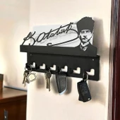 Atatürk Tasarımlı Duvar Askılı Anahtarlık ve Mektup Rafı Model-1 - Siyah - 8