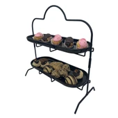 2 Katlı Siyah Melamin 13x32cm Metal Sunum Standı – İkram ve Servis İçin Model 1 Siyah - 5