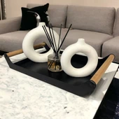 AHŞAP SAPLI 40X25 DEKORATİF METAL TEPSİ SİYAH, SUNUM, DEKORATİF TEPSİ - 6