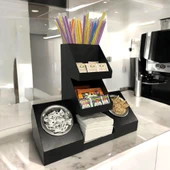 7 Bölmeli Endüstriyel Siyah Tezgah Üstü Düzenleyici Organizer, Çay ve Pipet Raflı Stand - 2