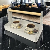 Ahşap Saplı Beyaz 30x17cm Metal Servis, Sunum, Dekoratif Tepsi - 8