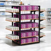 80X60 Dört Taraflı Metal Siyah Stand Bambu Raflı Ve Yan Modül Raflı Set - 3