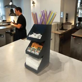 3 Katlı 5 Bölmeli Metal Pipet, Peçetelik, Şekerlik Siyah Organizer Stand Model - 3 - 10