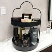 24 cm Yuvarlak Siyah İki Katlı Banyo Mutfak Makyaj Organizer Rafı Model 1 - 1