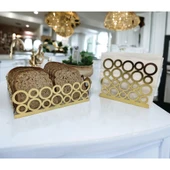 Gold Renk 2'li Set Ekmek Sepeti ve Peçetelik - 6