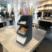 3 Katlı 5 Bölmeli Metal Pipet, Peçetelik, Şekerlik Siyah Organizer Stand Model - 3 - 9