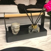 Ahşap Saplı 30x17cm Siyah Metal Servis, Sunum, Dekoratif Tepsi - 3