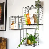 3'lü Set Siyah Tel Hasır Duvar Rafı 35/31/27 - 9