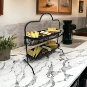 2 Katlı Siyah Melamin 13x32cm Metal Sunum Standı – İkram ve Servis İçin Model 1 Siyah - 2