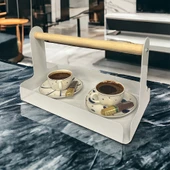 Ahşap Saplı Beyaz 30x17cm Metal Servis, Sunum, Dekoratif Tepsi - 9