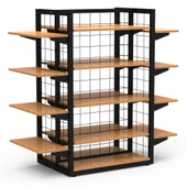 80X60 Dört Taraflı Metal Siyah Stand Bambu Raflı Ve Yan Modül Raflı Set - 1