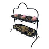 2 Katlı Siyah Melamin 13x32cm Metal Sunum Standı – İkram ve Servis İçin Model 1 Siyah - 6