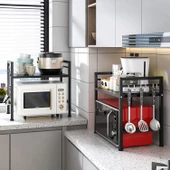 Ev Düzeni Uzmanı Siyah Mikrodalga Fırın ve Mutfak Rafı – Tezgahüstü Modern Organizer - 3