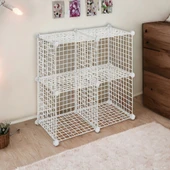 4 Bölmeli Tel Küp Çok Amaçlı Organizer Raf Beyaz 33cm Mutfak, Oyuncak, Kiler, Depolama Rafı - 5