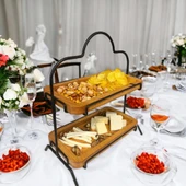 2 Katlı Ahşap Zeminliı 15x27cm Metal Standlı Ahşap Sunum Standı – İkram ve Servis İçin Model 1 Siyah - 2