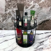 2 Katlı Banyo, Kozmetik Düzenleyici, Takı Standı, Organizer ve Çok Amaçlı Servis Sunum Tepsisi, İkramlık 23CM SİYAH - 6