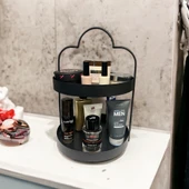 24 cm Yuvarlak Siyah İki Katlı Banyo Mutfak Makyaj Organizer Rafı Model 1 - 7