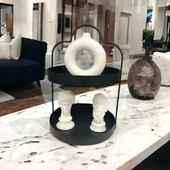 24 cm Yuvarlak Siyah İki Katlı Banyo Mutfak Makyaj Organizer Rafı Model 1 - 8