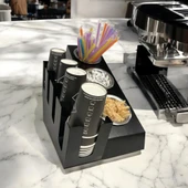 4 Bölmeli 16Oz ve 3 yuvalı Basamaklı Kahve Standı Düzenleyici Organizer Siyah Renkli Çok Bölmeli Kafe ve Self-Servis İçin Pratik Organizatör - 2