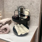 24 cm Yuvarlak Siyah İki Katlı Banyo Mutfak Makyaj Organizer Rafı Model 1 - 9