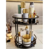 2 Katlı Banyo, Kozmetik Düzenleyici, Takı Standı, Organizer ve Çok Amaçlı Servis Sunum Tepsisi, İkramlık 23CM SİYAH - 4