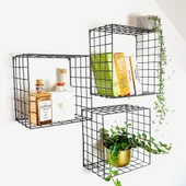 3'lü Set Siyah Tel Hasır Duvar Rafı 35/31/27 - 8