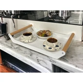 AHŞAP SAPLI 40X25 DEKORATİF METAL TEPSİ BEYAZ, SUNUM, DEKORATİF TEPSİ - 6