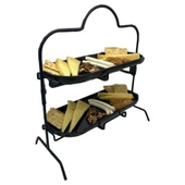 2 Katlı Siyah Melamin 13x32cm Metal Sunum Standı – İkram ve Servis İçin Model 1 Siyah - 4