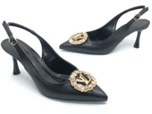 Feles Taşlı Toka Detaylı Arkası Açık Stiletto Kadın Topuklu Ayakkabı - 6