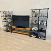 Bambu Ahşap ve Metal Detaylı TV Ünitesi & Sekizli Tel Küp Raf Sistemi - Modern Tasarım Model-1 - 10