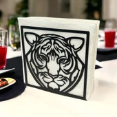 Kaplan Temalı Siyah Metal Peçetelik - 3