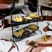 2 Katlı Siyah Melamin 13x32cm Metal Sunum Standı – İkram ve Servis İçin Model 1 Siyah - 1