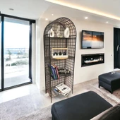 Modern Dekoratif Tel Metal Kitaplık & Çiçeklik Raf - Siyah - 7