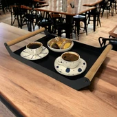 AHŞAP SAPLI 40X25 DEKORATİF METAL TEPSİ SİYAH, SUNUM, DEKORATİF TEPSİ - 1