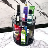 2 Katlı Banyo, Kozmetik Düzenleyici, Takı Standı, Organizer ve Çok Amaçlı Servis Sunum Tepsisi, İkramlık 23CM SİYAH - 1