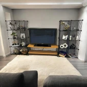 Bambu Ahşap ve Metal Detaylı TV Ünitesi & Sekizli Tel Küp Raf Sistemi - Modern Tasarım Model-1 - 8