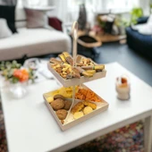 2 Katlı Dekoratif Beyaz Metal Çerezlik / Peynir Sunum Servis Tabağı - Lokumluk / Makaron, Pankek ve Tatlı Sunumu İçin - 5