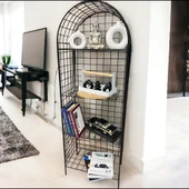 Modern Dekoratif Tel Metal Kitaplık & Çiçeklik Raf - Siyah - 2