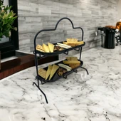 2 Katlı Siyah Melamin 13x32cm Metal Sunum Standı – İkram ve Servis İçin Model 1 Siyah - 10