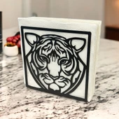 Kaplan Temalı Siyah Metal Peçetelik - 7