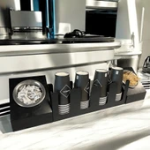 4 Bölmeli Karton Bardaklık ve 2' li Tek yuvalı Karistirici ve Şeker Endüstriyel Mutfak Kahve Aksesuar Düzenleyici Siyah Çok Bölmeli Kafe/Ofis Kahve Standı - 1