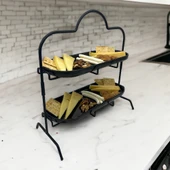 2 Katlı Siyah Melamin 13x32cm Metal Sunum Standı – İkram ve Servis İçin Model 1 Siyah - 8